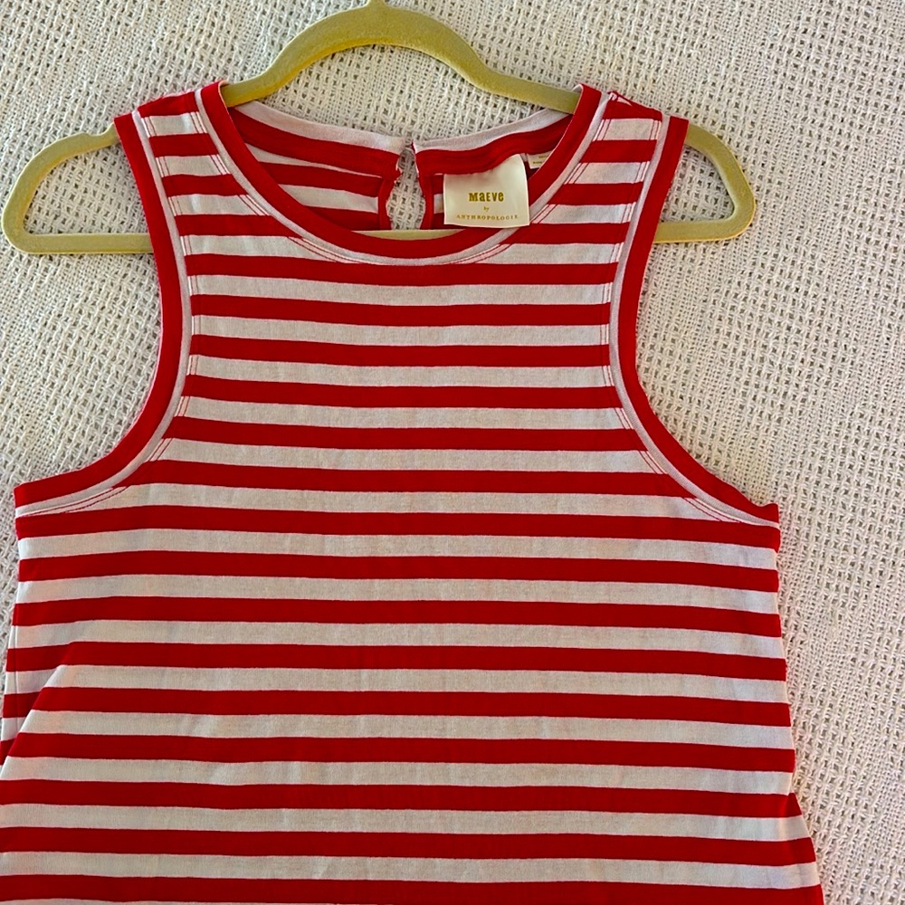 MAEVE by Anthropology Bright pink and white striped crop top.